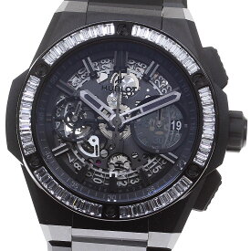 ウブロ HUBLOT 451.CX.1140.CX.1904 ビッグバン インテグレーテッド オールブラック バゲットダイヤ 自動巻き メンズ 極美品 箱付き_824712【中古】