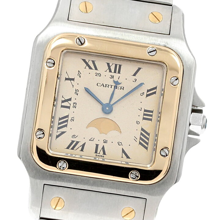 訳あり カルティエ CARTIER W20007C4 サントスガルベLM ムーンフェイズ  