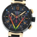 ルイ・ヴィトン LOUIS VUITTON QA129 タンブール ダミエ コバルト Vレインボー クロノグラフ 自動巻き メンズ 良品 内…