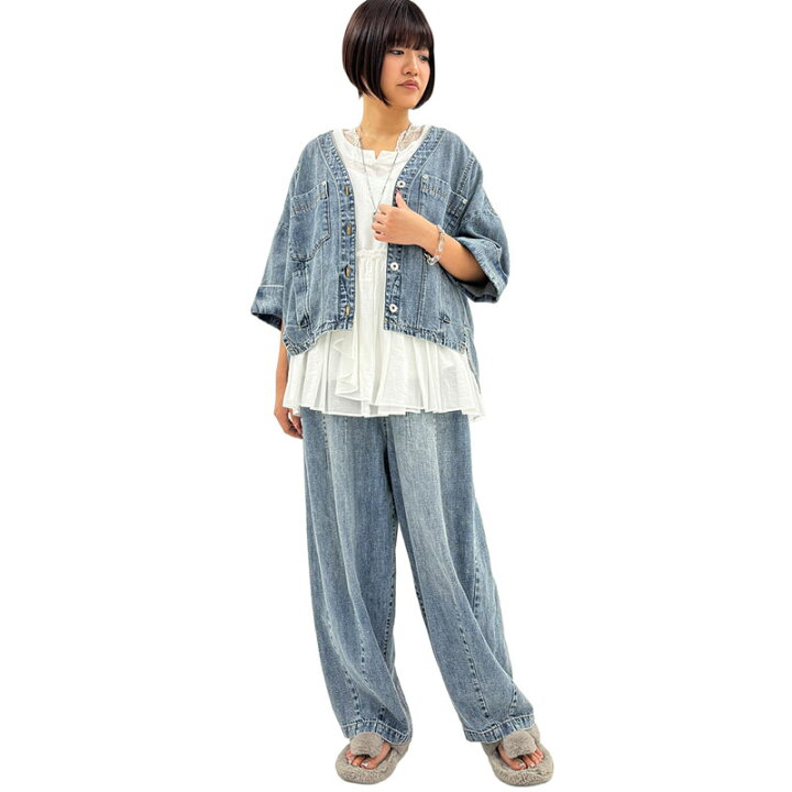 ayane 麻混デニムジャケット 38 ノーカラー新品未使用タグ付き