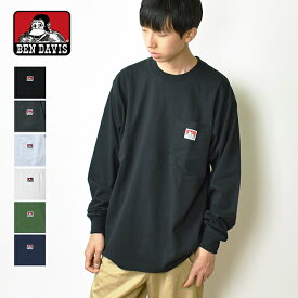 【クーポンで10%OFF対象！4/30まで】【メール便送料無料】 BEN DAVIS ベンデイビス ポケット ロングスリーブTシャツ / メンズ ロンT ワンポイントロゴワッペン ゴリラ ポケット付き 長袖Tシャツ 無地 コットン 綿100% (C-23780029)