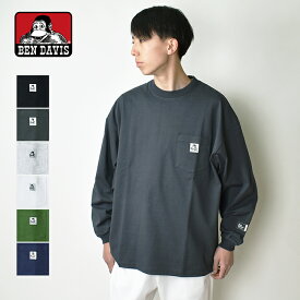 【メール便送料無料】 BEN DAVIS ベンデイビス NEW ワイド ロングスリーブ ポケットTシャツ / ワイドシルエット メンズ ロンT ワンポイントロゴ ゴリラ 長袖 オーバーサイズ 無地 コットン 綿100% 厚手 ヘビーウェイト C-23780032