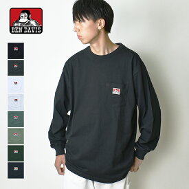 【クーポンで10%OFF対象！8/18まで】【メール便送料無料】 BEN DAVIS ベンデイビス ポケット ロングスリーブTシャツ / メンズ ロンT ワンポイントロゴワッペン ゴリラ ポケット付き 長袖Tシャツ 無地 コットン 綿100% オーバーサイズ 25SS 24FW C-24780026