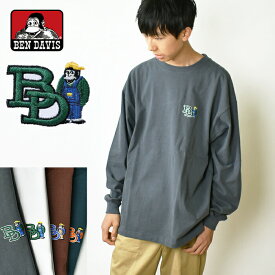 【16％OFF】【メール便送料無料】 BEN DAVIS ベンデイビス ピーチ起毛 ゴリラ刺繍 ワイド ロングスリーブTシャツ EMBLEM BUSHED LS / ワイドシルエット メンズ ロンT ミニゴリラ刺繍 長袖 コットン 綿100% 肉厚 ヘビーウェイト C-2780032