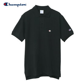 【スーパーSALE！14％OFF】【メール便送料無料】 Champion チャンピオン メンズ ポロシャツ ワンポイントロゴ (23年春夏) / 半袖ポロシャツ 鹿の子ポロシャツ カノコ コットン 綿100％ 胸ロゴ 袖ロゴ 刺繍 ブラック 黒 C3-X355 父の日 ギフト