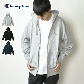 【4/22(月)12時59分まで！27％OFF】Champion チャンピオン メンズ ジップフーデッドスウェットシャツ (裏毛) 2023年秋冬 / 23FW フルジップスウェットパーカー フード 長袖 ワンポイントロゴ刺繍 男性用 シンプル ベーシック 無地 裏パイル 綿混 コットン混 (C3-Y137)