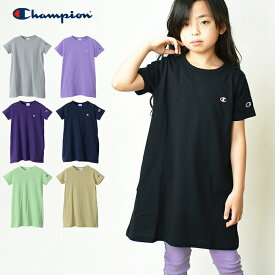 【メール便送料無料】 Champion チャンピオン キッズ チュニックTシャツ (120cm〜160cm) / 半袖Tシャツ ロング丈 ワンポイントロゴ刺繍 子供用 ジュニア ガールズ 女の子用 コットン 綿 無地 (CK-T305)