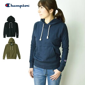 【SALE 23％OFF】【メール便送料無料】 Champion チャンピオン レディース プルオーバースウェットパーカー (裏毛) / ウィメンズ プルパーカー フードパーカー 女性用 UVカット加工 紫外線カット オリーブ ブラック (CW-K108)