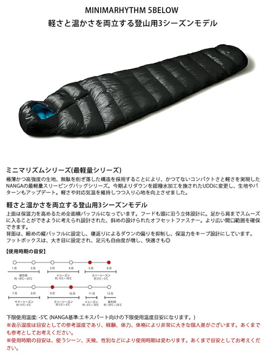 楽天市場】NANGA ナンガ ミニマリズム 5ビロー 寝袋 (レギュラー 