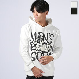 【送料無料】RUMSODA ラムソーダ プルパーカー フーディ— クマ パーカー メンズ 長袖 ロゴ ワッペン サガラ刺繍 アップリケ プリント ダブルフェイス くま 白 黒 ホワイト ブラック M L XL aa-3298