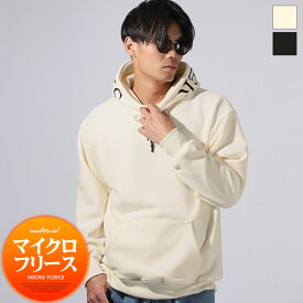 【送料無料】長袖 プルパーカー フーディ— パーカー メンズ マイクロスエード 裏起毛 両面 あったか 秋 冬 刺繍 ロゴ カンガルーポケット 白 黒 ホワイト ブラック M L aa-3302