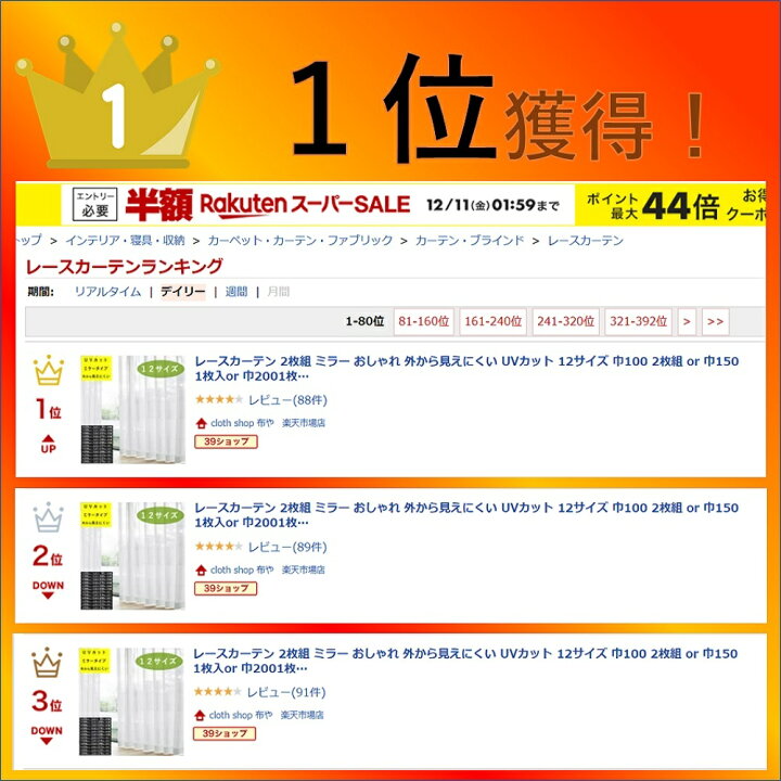 楽天市場 レースカーテン ミラー おしゃれ 外から見えにくい ｕｖカット 幅100cm 1枚入 遮像 洗える 見えない 既製品 出窓 離島 送料無料 激安 安価 お得 最安 最安値 カーテン 専門店 Cloth Shop布や