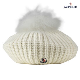 モンクレール MONCLER 00283 00 0992H/034 Wool beret カシミヤ混 ベレー帽 ロゴワッペン ホワイト 白 WHITE レディース 【送料無料】