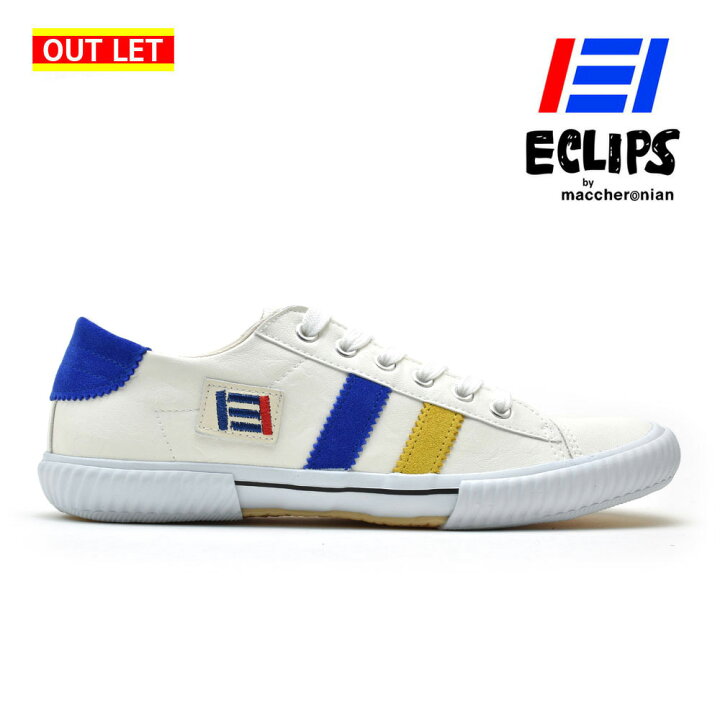 楽天市場 アウトレット 返品 交換不可 右足つま先に傷 汚れあり 右足ソールに汚れあり エクリプス Eclips スニーカー メンズ ホワイト イエロー ブルー 白 黄 青 エクリプス マカロニアン 413 サイズeur40 送料無料 クラウド シューカンパニー