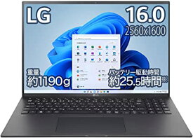 LG ノートパソコン gram 1190g/16インチ WQXGA(2560 1600)/バッテリー最大25.5時間/Core i7/メモリ 16GB/SSD 1TB/Thunderbolt4/Windows 11/ブラック/16Z95P-KA78J