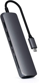 Satechi イーサネット付き スリム 7in1 USB-Cハブ (スペースグレイ) 4K HDMI(60Hz), USB-C PD(60W), 2xUSB-A, SD/Microカードスロット (MacBookPro/Air/M1/M2, iPad Proなど対応）