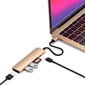 Satechi スリム V2 マルチ USB-Cハブ 6in1 USB-C PD, 4K HDMI (60Hz), USB 3.0 (ゴールド) (MacBook Pro/M1/Air など対応)