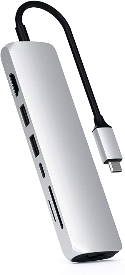 卓出Satechi イーサネット付き スリム USB-Cハブ (シルバー) 4K HDMI, ギガビット, USB-C PD充電 (MacBookPro M1, MacBook Air 2018 以降など