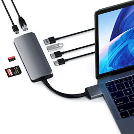 Satechi アルミニウム Type-C デュアル マルチメディア アダプター 4K HDMIx2, USB C PD, ギガビットイーサネット, Micro/SD カードリーダー, USB 3.0 (MacBook Pro, MacBook Air