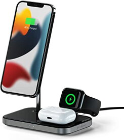 Satechi 3-in-1 マグネット ワイヤレス 充電スタンド (電源は別売り) (iPhone 13/12, Apple Watch 7/6/5/4/3/2/1, AirPods Pro対応)