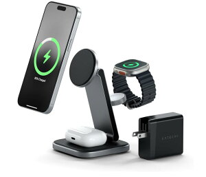SATECHI 3 in 1 ���C�����X�[�d�� �u�������AApple �p�AMagSafe�EQi2 �F�؁A15W �}�O�l�b�g���A�܂肽���ݎ��g���x���[�d�X�e�[�V���� 45W USB�P�[�u���t iPhone 17/16/15�`12 �V���[�Y�AAirPods Pro 4/3�AApple Wat