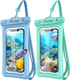 ProCase 2点セット スマホ防水ケース 、 フロート式 ドライバッグ IPX8認定 完全保護 密封、水中撮影 お風呂 温泉 釣り 海に適用 最大7.0インチ対応：iPhone 14 13 Mini Pro Max iPhone 12 11 X