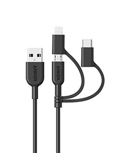 Anker PowerLine II 3-in-1 P[u (CgjO/USB-C/Micro USB[q) MFiF iPhone / Android eΉ (0.9m ubN)