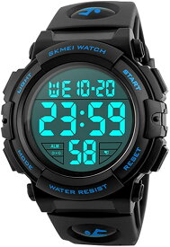 Timever タイムエバー デジタル腕時計 メンズ 防水腕時計 led watch スポーツウォッチ アラーム ストップウォッチ機能付き 防水時計 文字が大きくて見やすい 日本語説明書付き ブルー