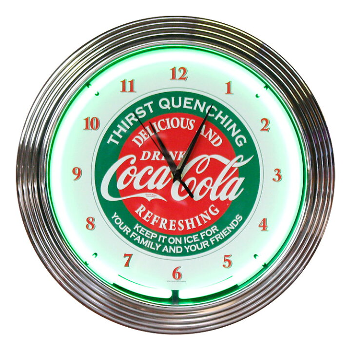 楽天市場】壁掛け 時計 ネオンクロック COCA-COLA コカコーラ グリーン 