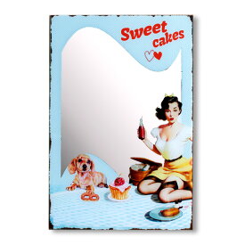 鏡 グラス ウォールミラー Sweet Cakes 縦60×横40cm 壁掛け レトロ 壁面インテリア アメリカン雑貨