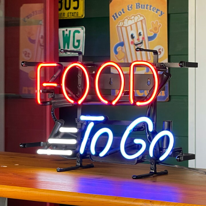 楽天市場】ネオンサイン FOOD TO GO 高さ26.5×幅41.5×奥行き12.5cm 