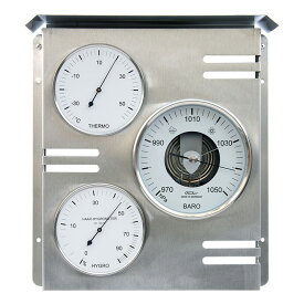 温度・湿度・気圧計 Fischer ウェザー ステーション スクエア― 幅27.8×高さ30cm ステンレススチール ドイツ製 インテリア