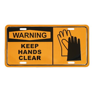 CM�v���[�g Warning Keep Hands Clear �I�����W �c15.3×��30.3cm �i���o�[�v���[�g�^ �C���e���A �Ŕ� �A���~�� �A�����J���G��