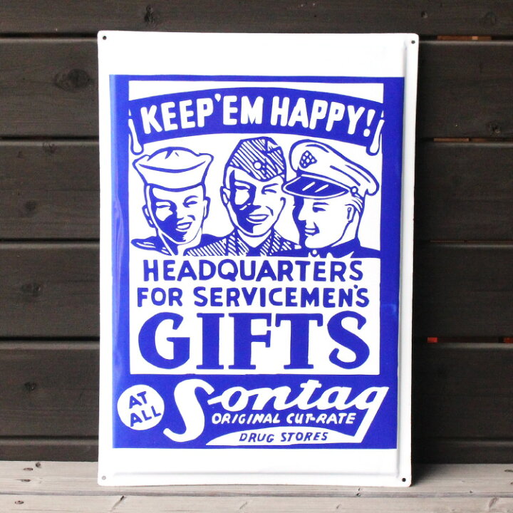 楽天市場】ヴィンテージホーロー看板 KEEP EM HAPPY! GIFTS 縦65×横 