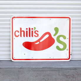 直輸入USED ロードサイドサイン Chili's チリーズ・グリル・アンド・バー H92×W122cm ガレージディスプレー 大型看板 店舗看板 アメリカ雑貨