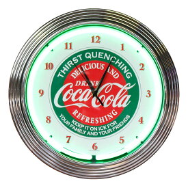 壁掛け 時計 ネオンクロック COCA-COLA コカコーラ グリーンネオン 直径38cm アメ車 ガレージ ネオン管 アメリカ雑貨