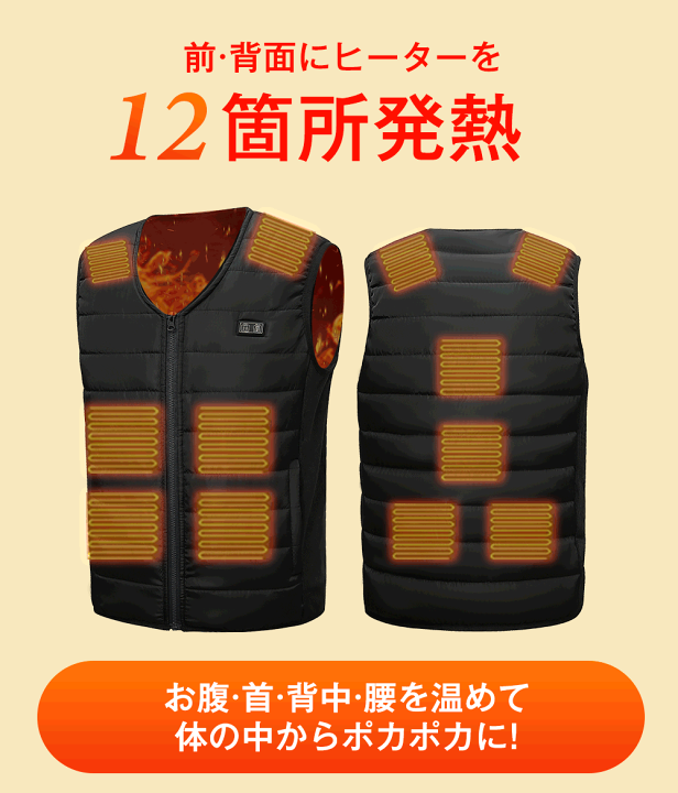 楽天市場】電熱ベスト バッテリーセット 日本製繊維ヒーター 12箇所