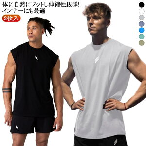送料無料 部屋着 タンクトップ インナー おしゃれ トップス ジム スポーツ かっこいい トレーニングウェア メンズ 2枚入 おしゃれ メンズタンク ノースリーブ 筋トレ ランニング ジムウェア