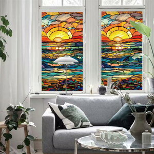送料無料 窓用フィルム 窓ガラス 目隠しシート 45*100cm 装飾シート レトロアート 壁紙diy ガラス用 非粘着性 接着剤なし ステンドグラス ガラスフィルム 水で貼ってはがせる 外から見え 楽天