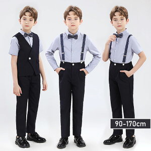 送料無料 キッズスーツ 男の子 フォーマルスーツ 3点セット 4点セット ネイビー 半袖 長袖 子供服 入園式 入学式 ベスト付き 長ズボン サスペンダー ベビースーツ おしゃれ 入園スーツ パー