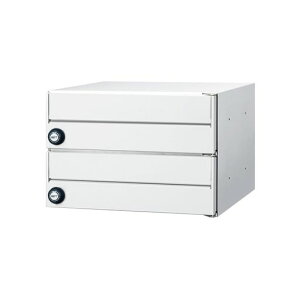 ●u.田島メタルワーク 【MX-8e-2W(ラッチロック錠)】ホワイト 集合タイプ郵便受 防雨仕様 前入前出 ヨコ開き扉 2段 大型郵便対応 受注生産