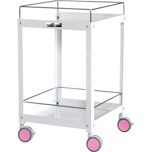 ●u.ヤマキン/山金工業【CWCLF-2-RE】色彩ワゴン コボレ止め付き2段 W400mm×D400mmサイズ チェリーピンク 組立式