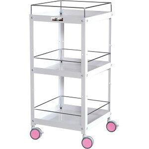 ●u.ヤマキン/山金工業【CWCLF-3-RE】色彩ワゴン コボレ止め付 3段 W400mm×D400mmサイズ チェリーピンク 組立式