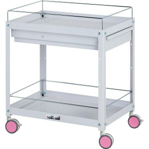 ●u.ヤマキン/山金工業【CWCFC-2-RE】色彩ワゴン コボレ止め・キャビネット付き2段 W600mm×D400mmサイズ チェリーピンク 組立式