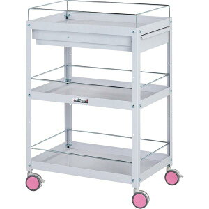 ●u.ヤマキン/山金工業【CWCFC-3-RE】色彩ワゴン コボレ止め付・キャビネット付 3段 W600mm×D400mmサイズ チェリーピンク 組立式