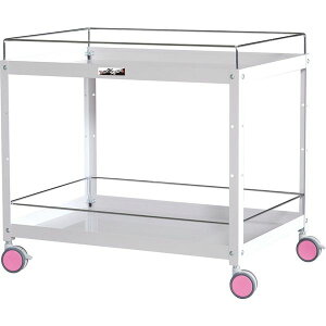 ●u.ヤマキン/山金工業【CWCWF-2-RE】色彩ワゴン コボレ止め付き2段 W750mm×D500mmサイズ チェリーピンク 組立式