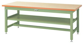 ####u.ヤマキン/山金工業【SSM-1575S2-IG】ワークテーブル スーパータイプ 固定式 中間棚 H740mm メラミン天板(アイボリー) グリーン 組立式