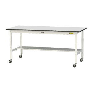 ●u.ヤマキン/山金工業 【SURAC-1875T-GYW】ワークテーブル 150シリーズ 高さ調節タイプ移動式 H685mm〜H985mm 半面棚板付 塩ビシート天板 組立式