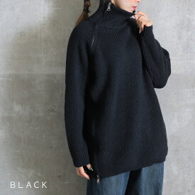 ＜半額クーポンで3290円!＞ニット タートルネック セーター レディース ハーフネック ハイネック リブ タートル 秋冬 トップス シンプル カジュアル きれいめ かわいい おしゃれ ブラック ベージュ ホワイト ジップ ファスナー ゆったり オーバーサイズ