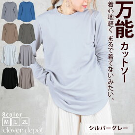 ＜4/21 9:59まで55％クーポンで1701円！＞即納 しっかり生地 着丈長めの ラウンドヘム tシャツ 長袖 ロンt レディース サイドスリット トップス 無地 オーバーサイズ M L 2L おしゃれ シンプル カジュアル プルオーバー ゆったり インナー 白T 部屋着/外出着 きれいめ